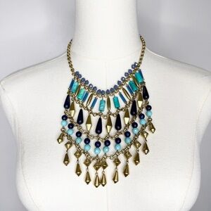 Stella & Dot Malta Bib Statement Necklace Gold and Blue Statement Necklace
